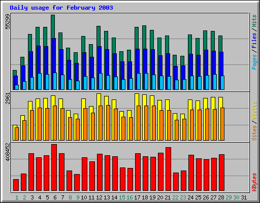 Daily usage for February 2003